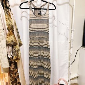 Striped Blue and Tan Maxi Dress